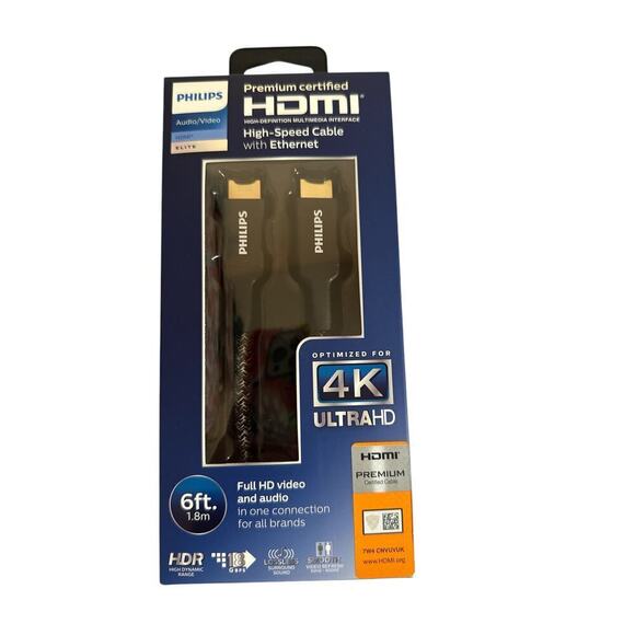 Phillips Elite Premium Certified High-Speed HDMI Cable with Ethernet 6ft. NWT - Picture 1 of 3